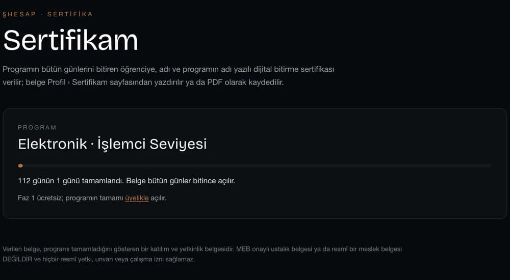 Sertifikam sayfası